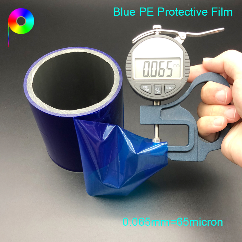 65micron 300 g/25mm High Adhesion Transparent and Blue Color PE Protective Plastic Film