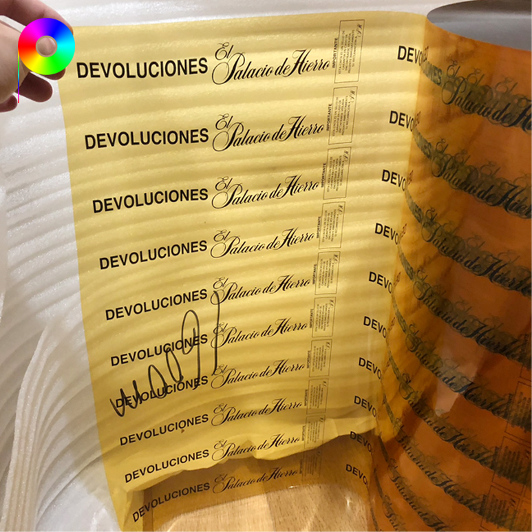 gold color tamper evident film with black color printed Pantone Single Color Printed Transparent Security Film for Tamper Evident Tape Making