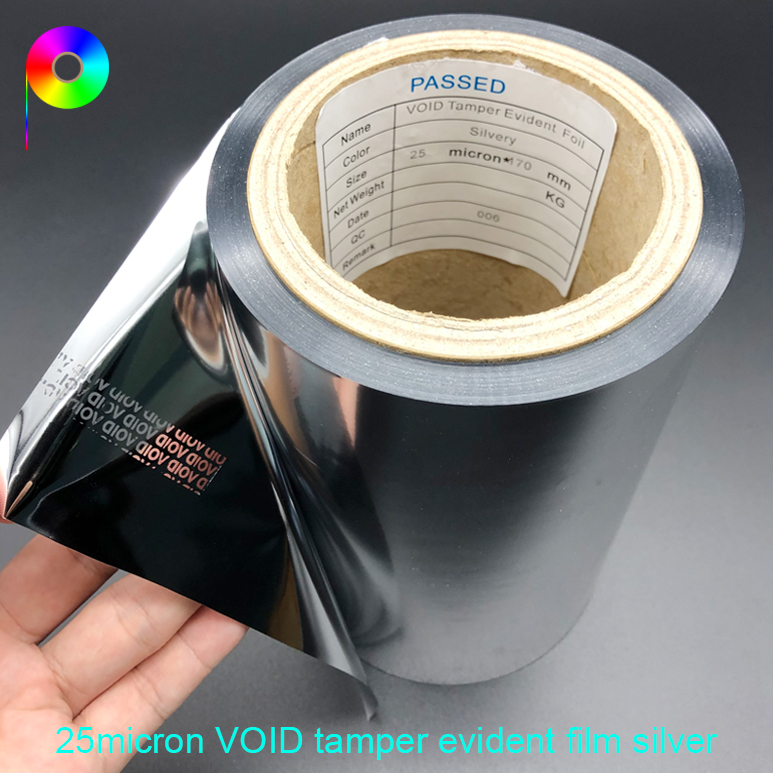 25micron Small VOID Silver Color Tamper Evident Film Roll for Security Label Making