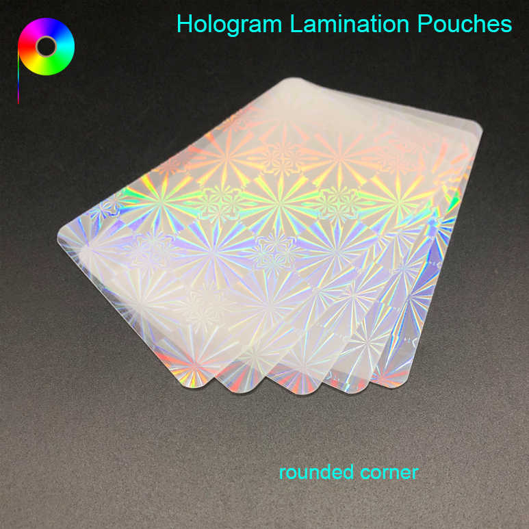 66*95mm Snowflake Pattern Plastic Heat-sealed Hologram Lamination Pouches for Cards Protection