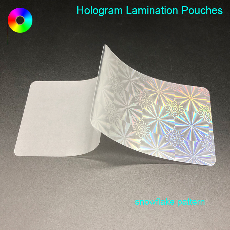 66*95mm Snowflake Pattern Plastic Heat-sealed Hologram Lamination Pouches for Cards Protection