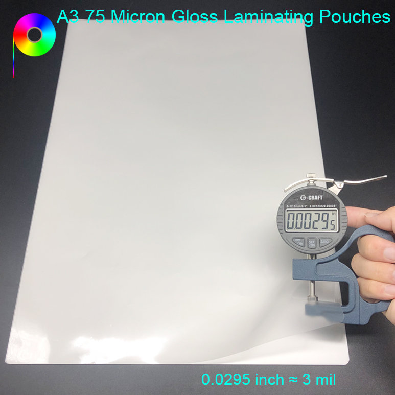 A3 2 * 75 Micron Transparent Gloss Finish Laminating Pouches Pack of 100 Sheets