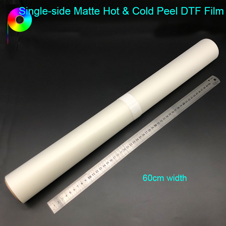 60cm*100m 80micron Hot and Cold Peel Single Side Matte Roll DTF Film for Textile Printing