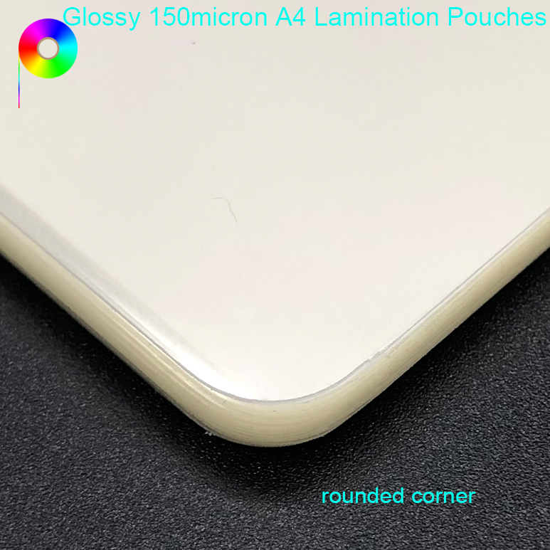 150micron A4 Short Side Sealed Glossy PET Laminating Pouch Film with Rounded Corners