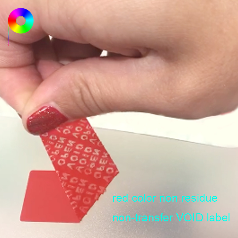 red color non residue non-transfer VOID label Customized Color PET Tamper-evident Non-transfer VOID Security Label / Sticker