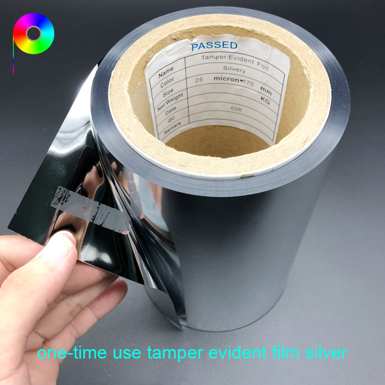 one time use tamper evident film silver Total Transfer One-time Used Metalized Tamper Evident Film Gold Silver Other Colors