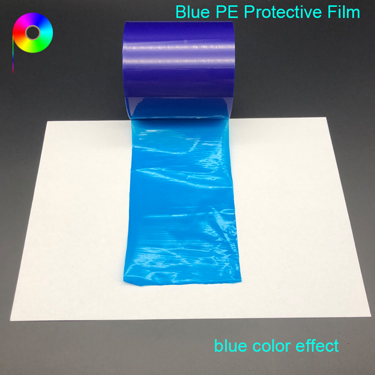 blue color pe protective film 65micron 300 g/25mm High Adhesion Transparent and Blue Color PE Protective Plastic Film