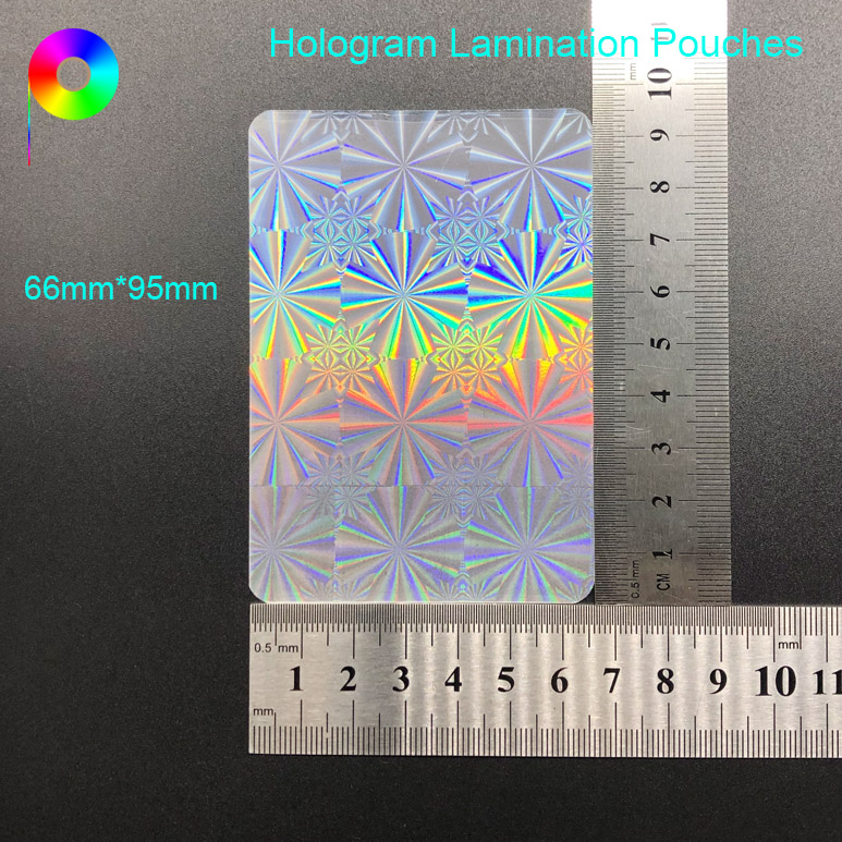 66*95mm Snowflake Pattern Plastic Heat-sealed Hologram Lamination Pouches for Cards Protection