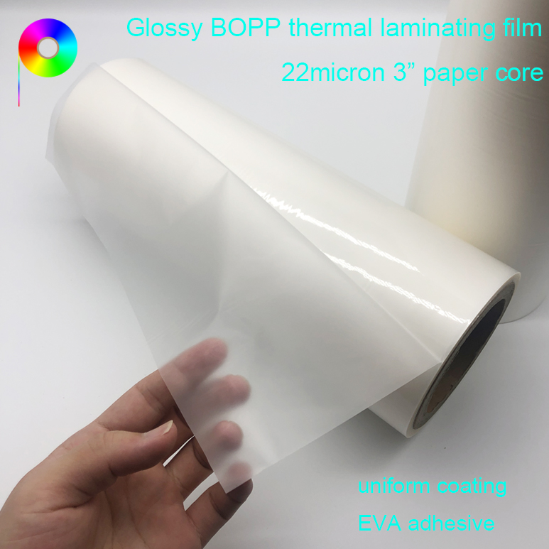 22micron 76mm Core Glossy BOPP Based Thermal Lamination Film for Prints Laminating