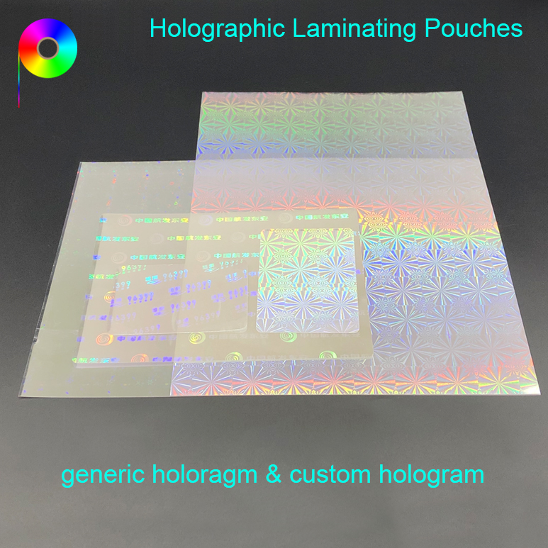 Generic / Custom Holographic Overlay Transparent Hologram Imprint Laminating Pouches China Supplier