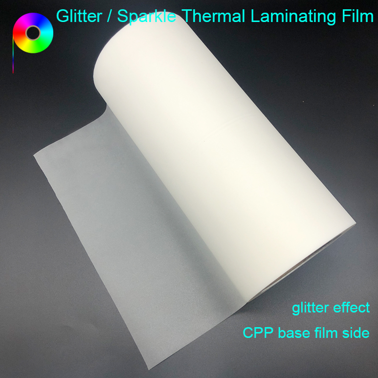 Sparkle Effect 3inch Core Custom Size 115micron Transparent Glitter CPP Thermal Laminating Film