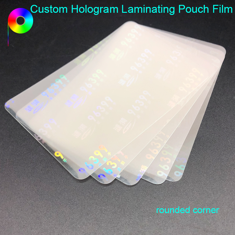 61*90mm Custom Logo / Brand / Text Heat Seal Hologram Laminating Pouch Film