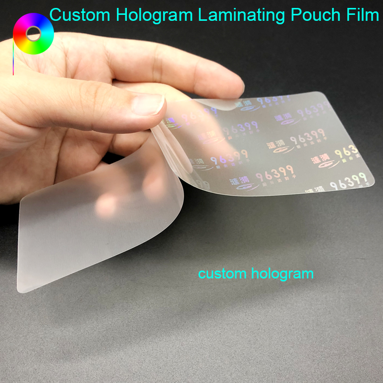 custom hologram lamninating pouch film 61*90mm Custom Logo / Brand / Text Heat Seal Hologram Laminating Pouch Film