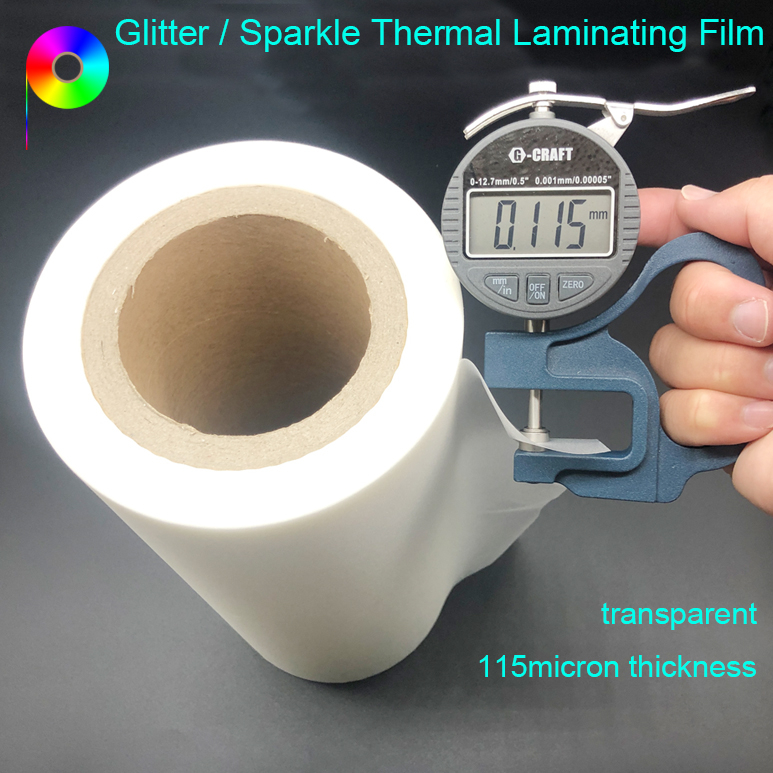 transparent glitter thermal laminating film 115micron thickness Sparkle Effect 3inch Core Custom Size 115micron Transparent Glitter CPP Thermal Laminating Film