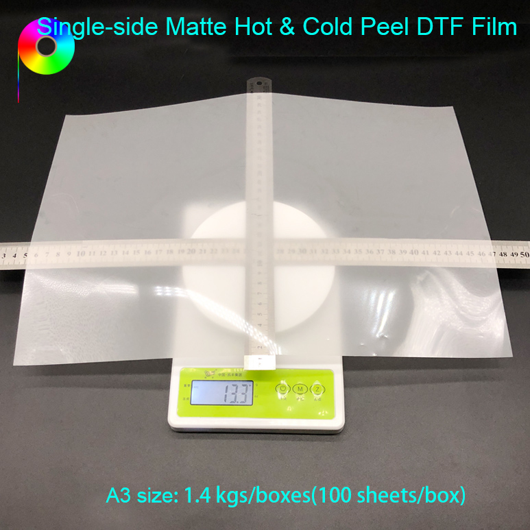 Hot and Cold Peel A3 Size Single Side Matte DTF Sheet Film for Printing