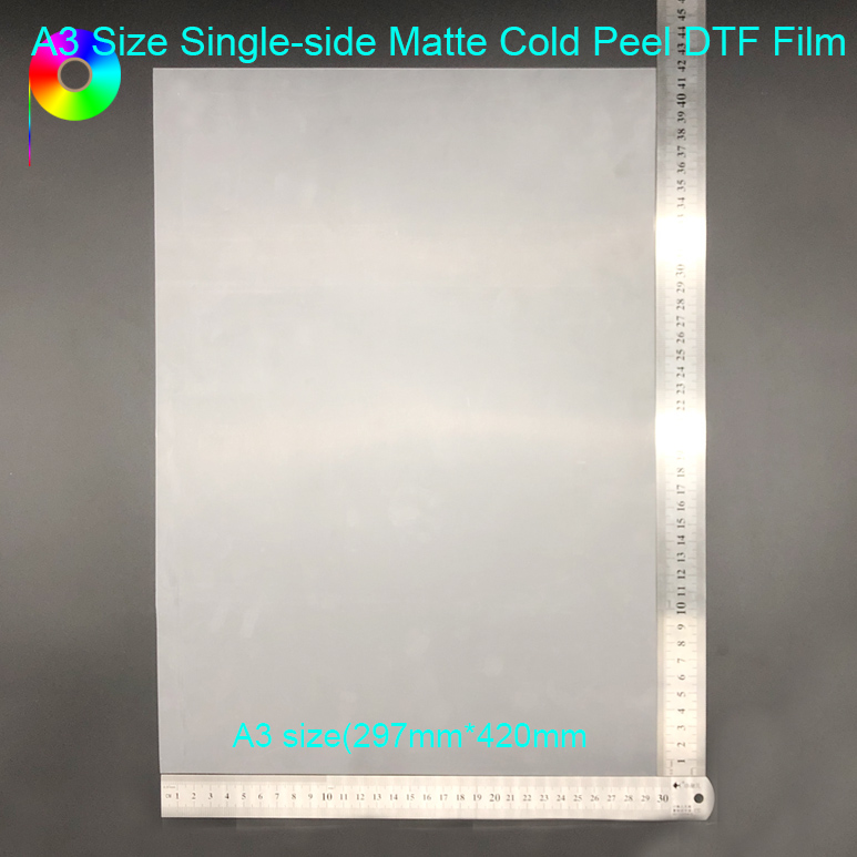 a3 size cold peel single side matte dtf film Cold Peel A3 Sheet Size Single Side Matte Heat Transfer DTF Film