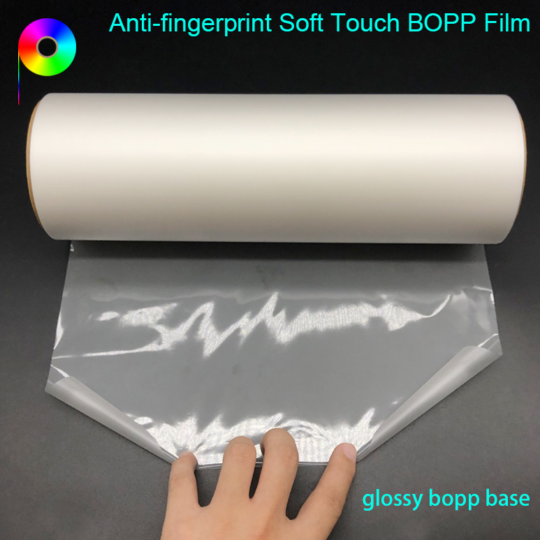glossy bopp base 16micron Anti-fingerprint Velvet Soft Touch BOPP Film for Wet Lamination or EVA Coating