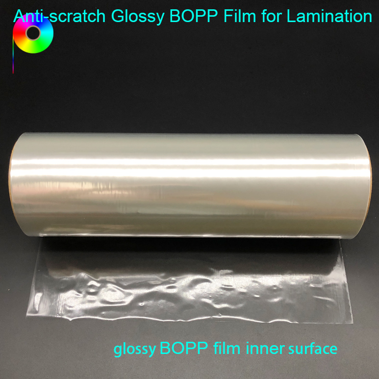 glossy BOPP film inner surface 18micron Anti-Scratch Glossy BOPP Film for Prints Lamination by Wet or Dry Lamination
