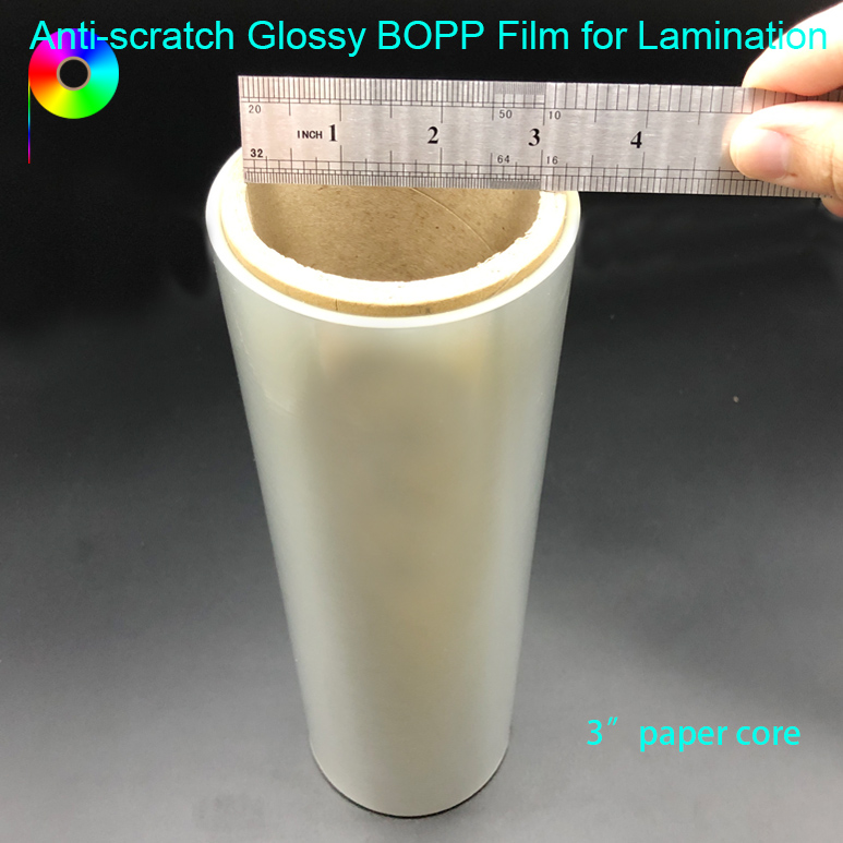 3”paper core 18micron Anti-Scratch Glossy BOPP Film for Prints Lamination by Wet or Dry Lamination