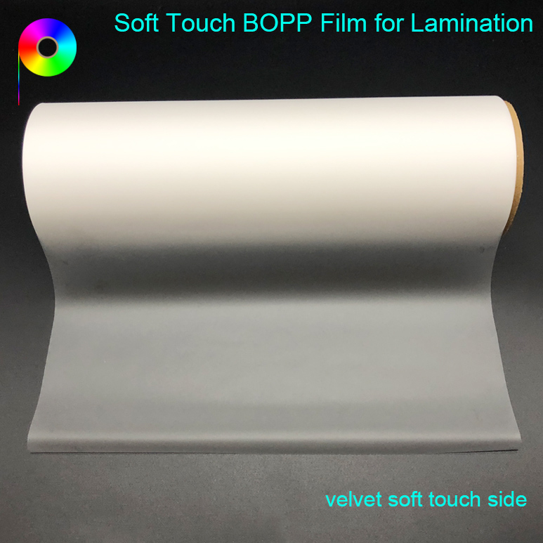 velvet soft touch side of soft touch bopp film 16micron Soft Touch BOPP Film for Wet Lamination or Thermal Lamination Film Production