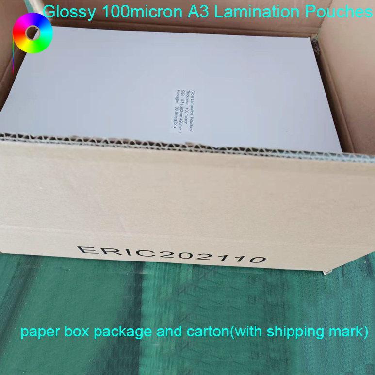 A3 Size 100micron Glossy PET Hot Laminating Pouches for Lamination