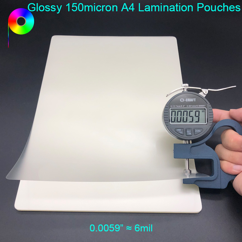 150micron A4 Short Side Sealed Glossy PET Laminating Pouch Film with Rounded Corners