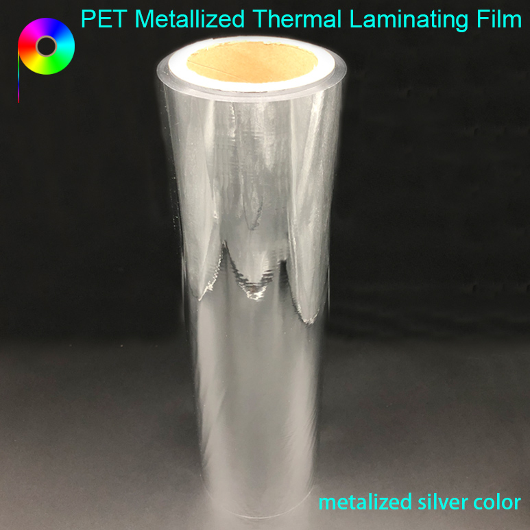 silver color PET metallized thermal laminating film 22micron Metalized Silver PET Thermal Lamination Film for Paperboard Lamination