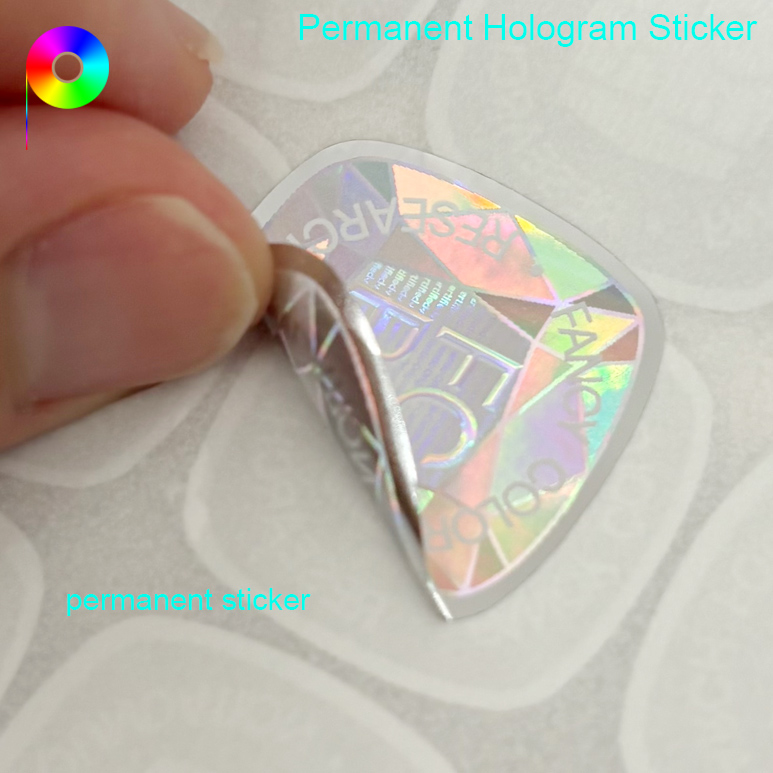 Special-Shaped White Treatment Text Permanent Hologram Sticker With Platinum Relief