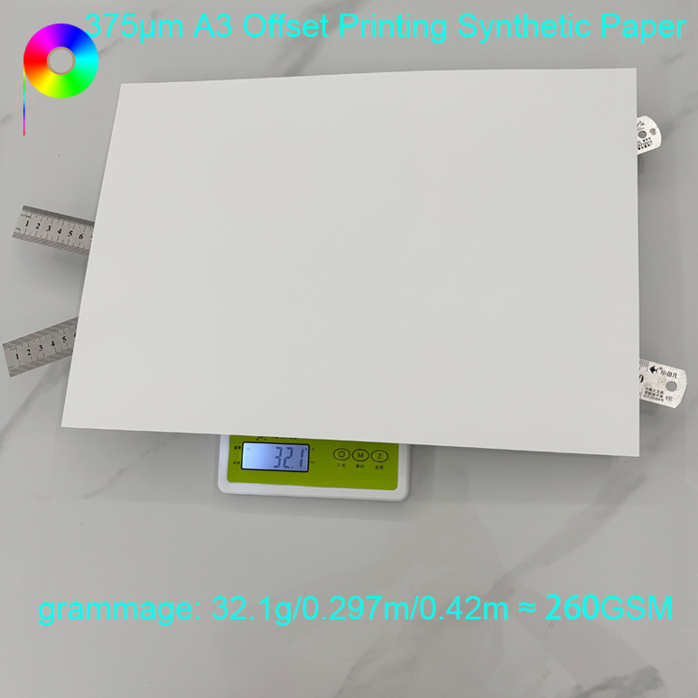 260GSM PP Synthetic Paper For Offset Printer 375micron 260GSM A3 Size 2 Sides Printing PP Synthetic Paper For Offset Printer