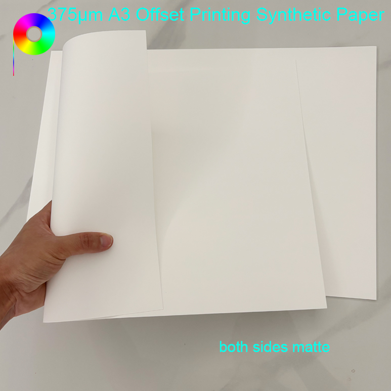 both sides matte PP Synthetic Paper For Offset Printer 375micron 260GSM A3 Size 2 Sides Printing PP Synthetic Paper For Offset Printer