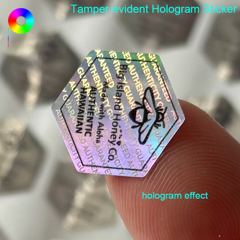 beehive  tamper evident hologram sticker hologram effect Black Printed Foreground Regular Hexagon Shape Beehive Hologram Sticker