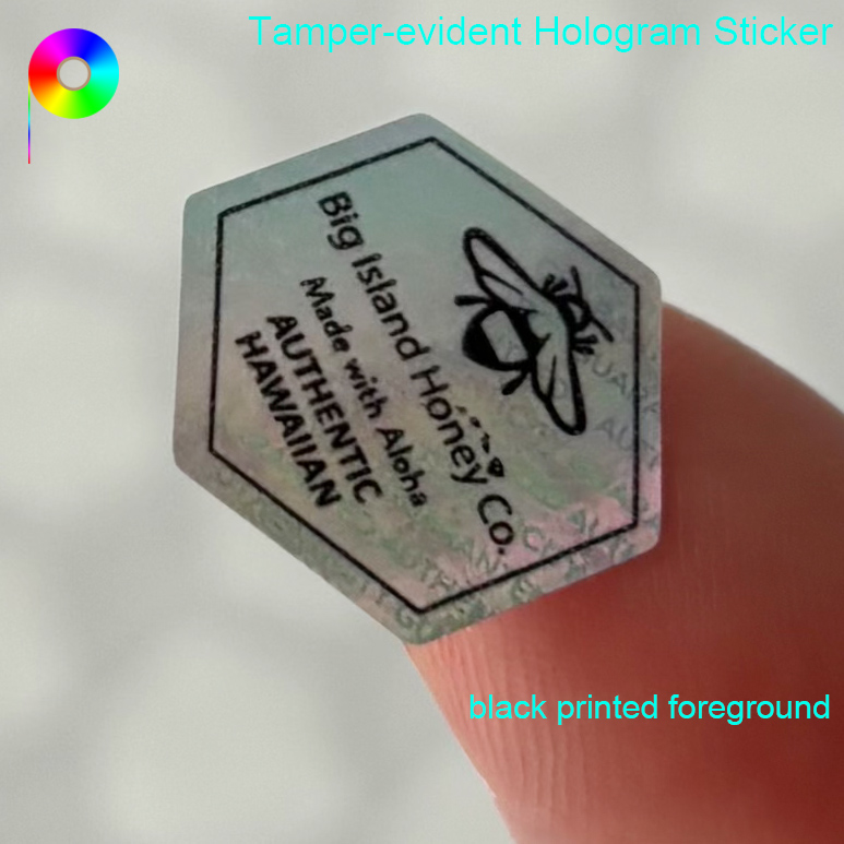 black printed foreground beehive  tamper evident hologram sticker Black Printed Foreground Regular Hexagon Shape Beehive Hologram Sticker