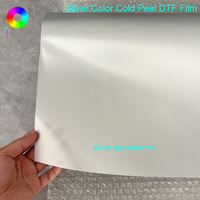 silver appearance DTF film Single Side Matte Cold Peel Silver Color DTF Film 60cm for Custom Apparel