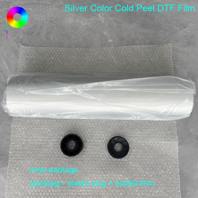 silver DTF film inner package Single Side Matte Cold Peel Silver Color DTF Film 60cm for Custom Apparel