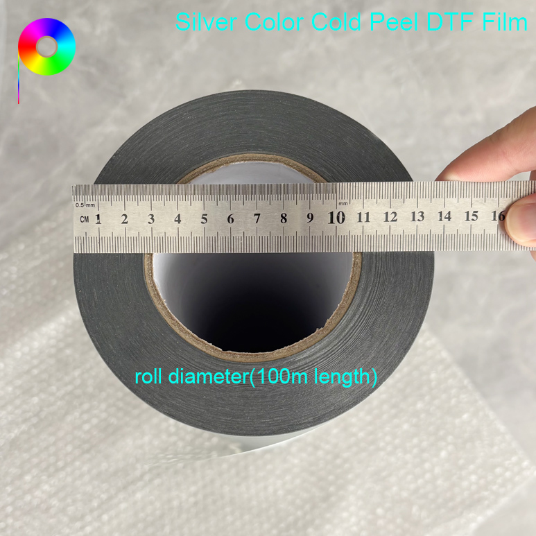 silver DTF film roll diameter Single Side Matte Cold Peel Silver Color DTF Film 60cm for Custom Apparel