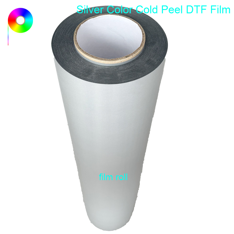 silver DTF film roll Single Side Matte Cold Peel Silver Color DTF Film 60cm for Custom Apparel