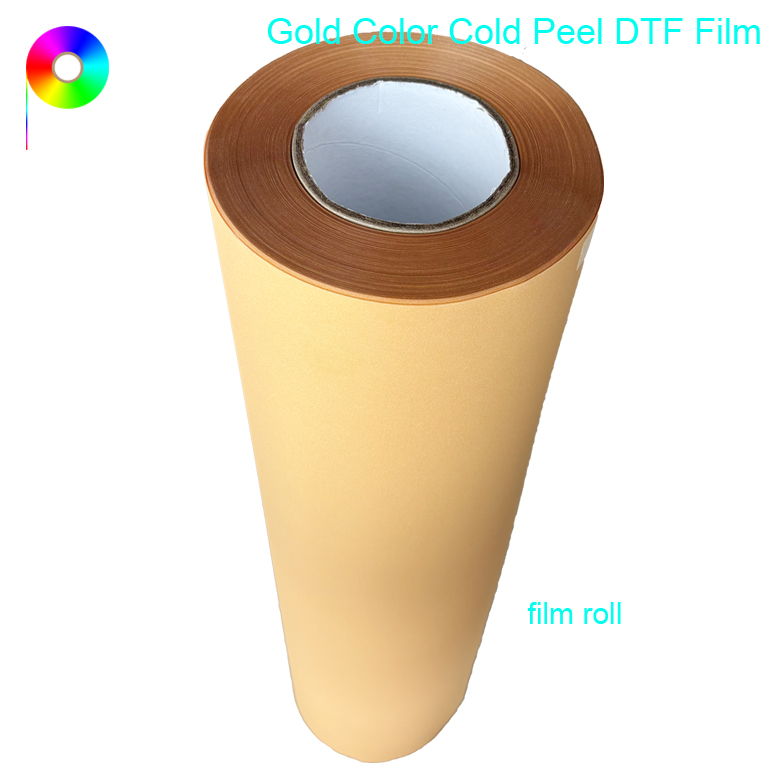 gold color DTF film roll 60cm Cold Peel Glossy Base Film Gold DTF Film For Textile Heat Transfer