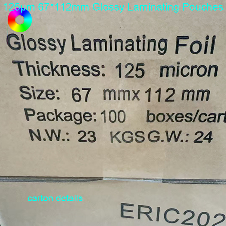 125μm 67mm*112mm Glossy Pouch Laminating Foil For Paper Card Lamination