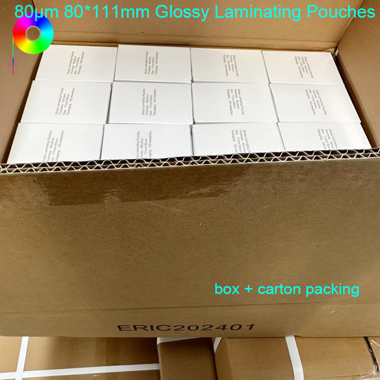 80mic 111*80mm Custom Size Glossy PET EVA Laminating Pouch 100pcs in a Polybag