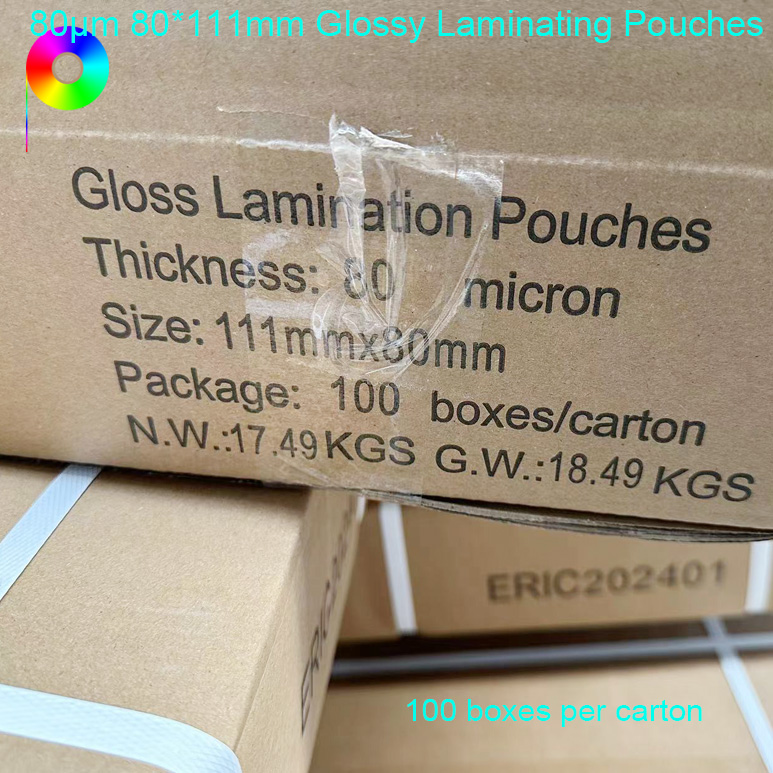 80mic 111*80mm Custom Size Glossy PET EVA Laminating Pouch 100pcs in a Polybag