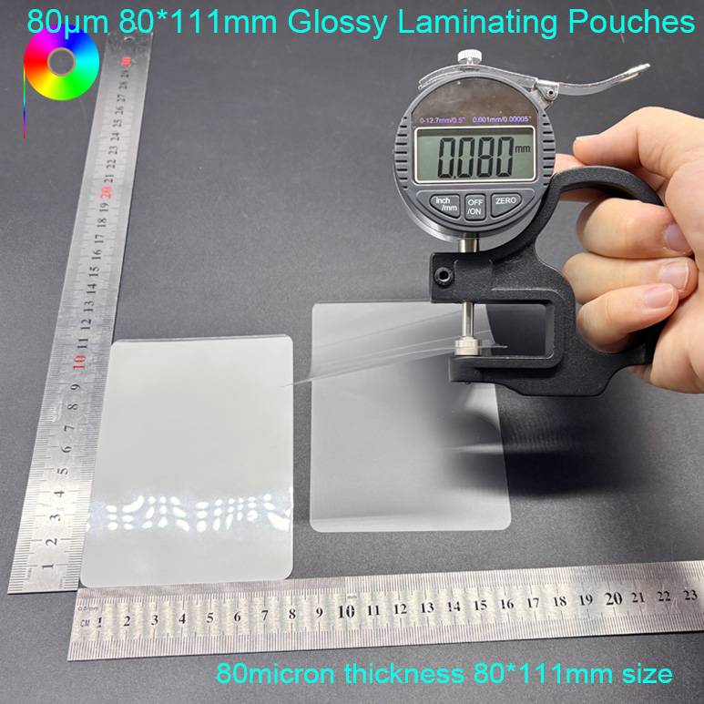 80mic 111*80mm Custom Size Glossy PET EVA Laminating Pouch 100pcs in a Polybag