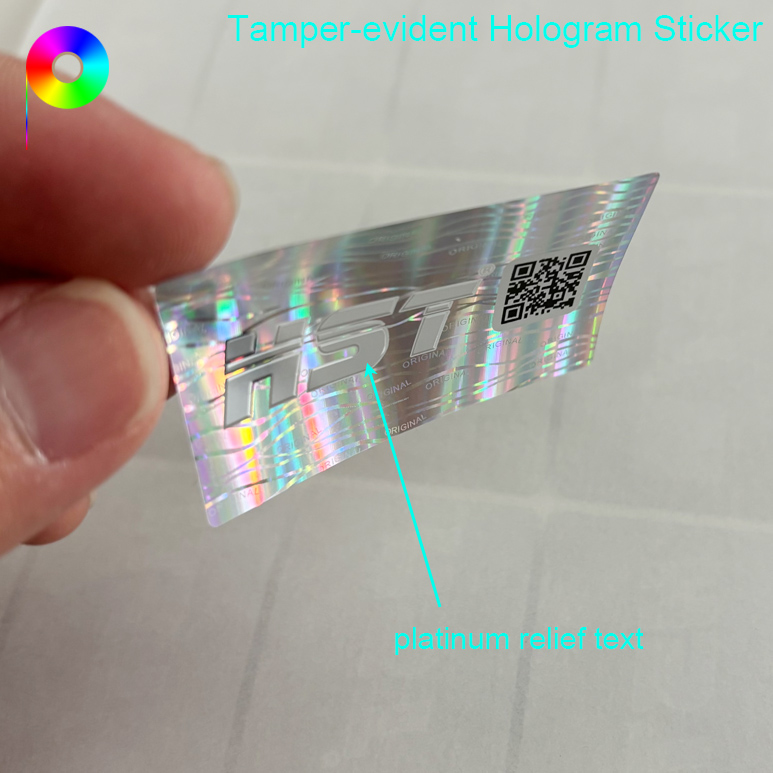 QR Code Printed Custom Tamper-Evident Holographic Sticker with Platinum Relief